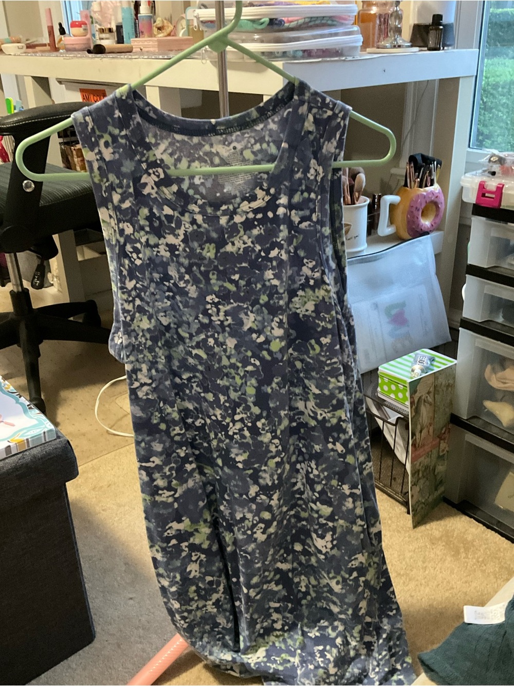 Sleeveless Tie-Dye Lounge Sleep Tank - Blue, White & Lime